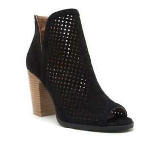 Qupid perforated peep toe bootie black